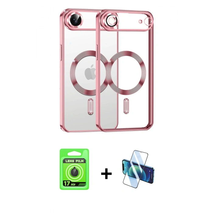 MARSİLYAN™- iPhone 17 Air Kılıf Nova Işık Özel Seri - Siyah 3D Antistatik Seramik Nano Ekran Koruyucu + Raze Metal Kamera Lens - SH