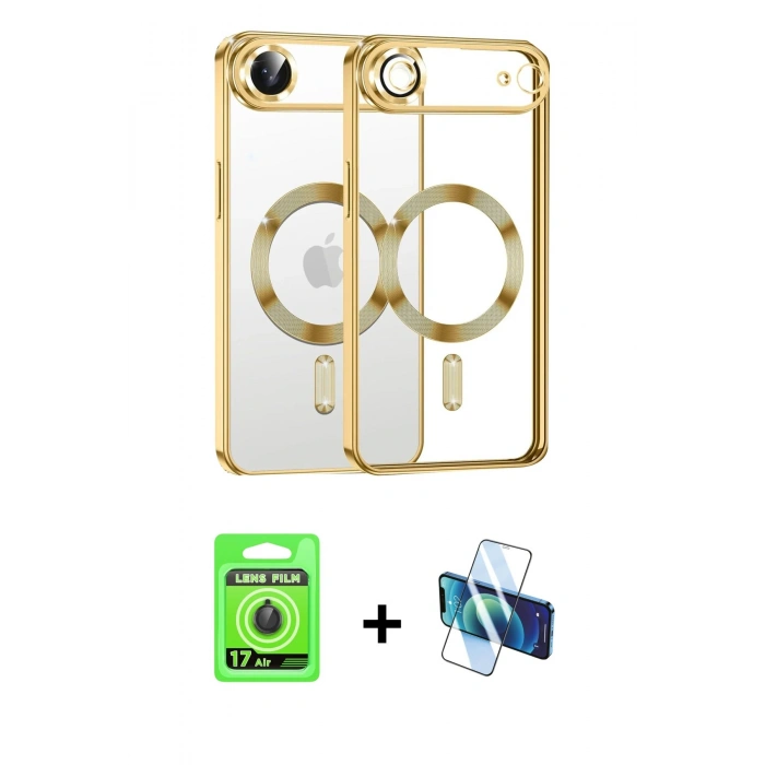 MARSİLYAN™- iPhone 17 Air Kılıf Nova Işık Özel Seri - Siyah 3D Antistatik Seramik Nano Ekran Koruyucu + Raze Metal Kamera Lens - SH