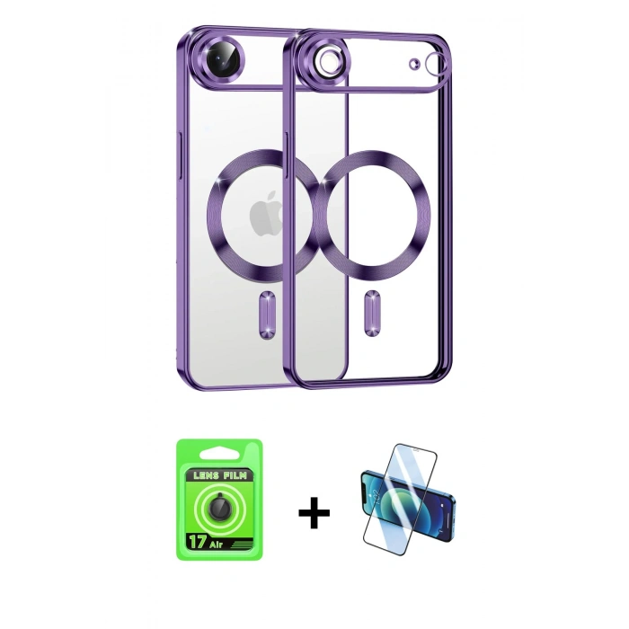 MARSİLYAN™- iPhone 17 Air Kılıf Nova Işık Özel Seri - Siyah 3D Antistatik Seramik Nano Ekran Koruyucu + Raze Metal Kamera Lens - SH