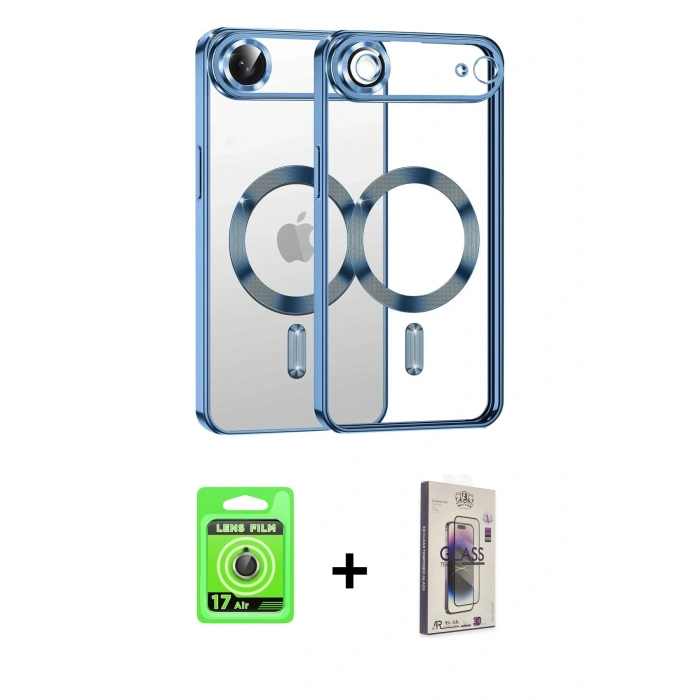 MARSİLYAN™- iPhone 17 Air Kılıf Nova Işık Özel Seri - Siyah Bilvis 3D Cam Ekran Koruyucu + Raze Metal Kamera Lens - GD
