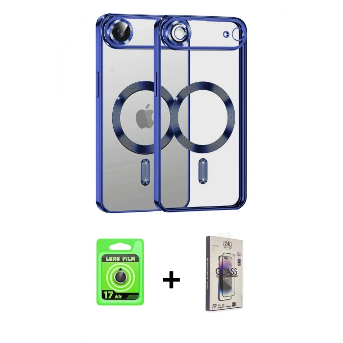 MARSİLYAN™- iPhone 17 Air Kılıf Nova Işık Özel Seri - Siyah Bilvis 3D Cam Ekran Koruyucu + Raze Metal Kamera Lens - GD