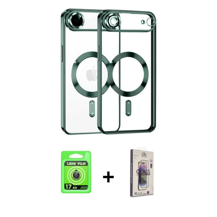 MARSİLYAN™- iPhone 17 Air Kılıf Nova Işık Özel Seri - Siyah Bilvis 3D Cam Ekran Koruyucu + Raze Metal Kamera Lens - GD