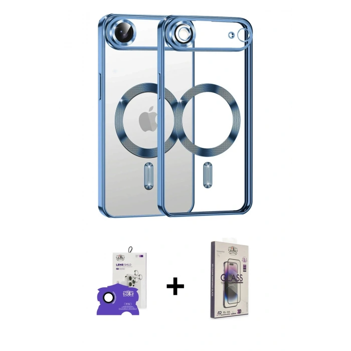 MARSİLYAN™- iPhone 17 Air Kılıf Nova Işık Özel Seri - Siyah Bilvis 3D Cam Ekran Koruyucu + Lacivert Bilvis Titan Kamera Lens