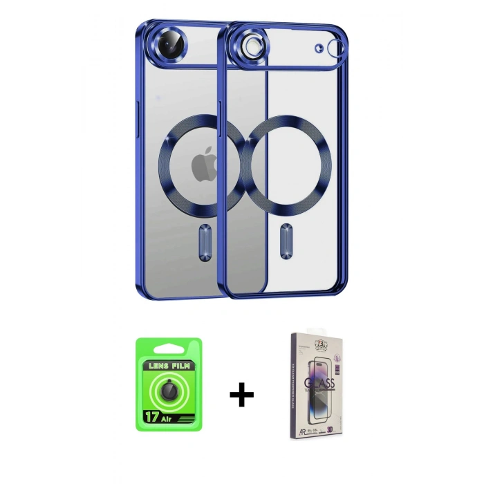 MARSİLYAN™- iPhone 17 Air Kılıf Nova Işık Özel Seri - Siyah Bilvis 3D Cam Ekran Koruyucu + Siyah Raze Metal Kamera Lens