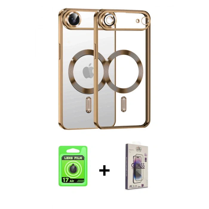 MARSİLYAN™- iPhone 17 Air Kılıf Nova Işık Özel Seri - Siyah Bilvis 3D Cam Ekran Koruyucu + Siyah Raze Metal Kamera Lens