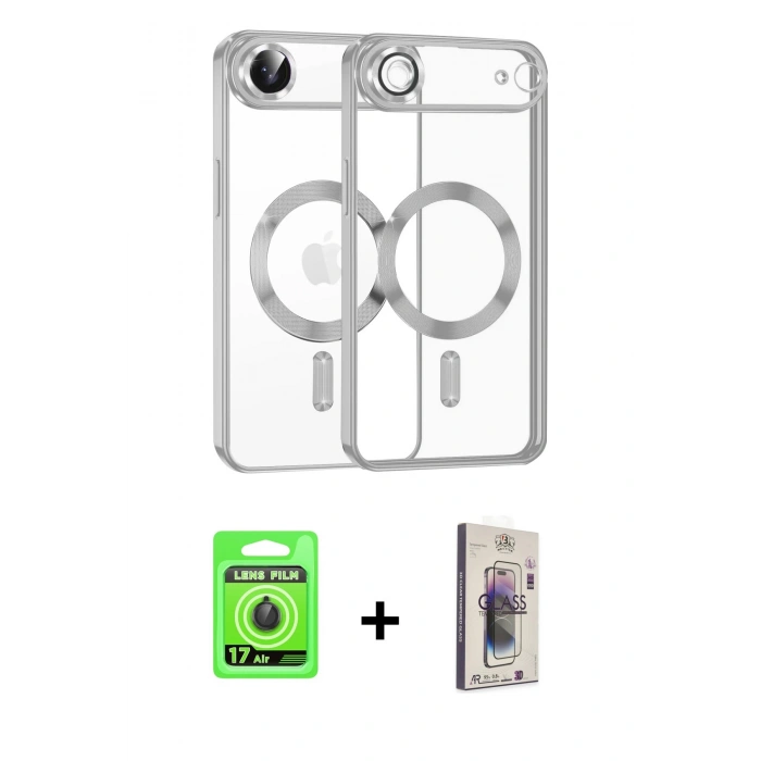MARSİLYAN™- iPhone 17 Air Kılıf Nova Işık Özel Seri - Siyah Bilvis 3D Cam Ekran Koruyucu + Siyah Raze Metal Kamera Lens