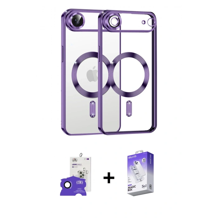 MARSİLYAN™- iPhone 17 Air Kılıf Nova Işık Özel Seri - Siyah Bilvis 5in1 3D Magic Cam Ekran Koruyucu + Bilvis Titan Kamera Lens - LT