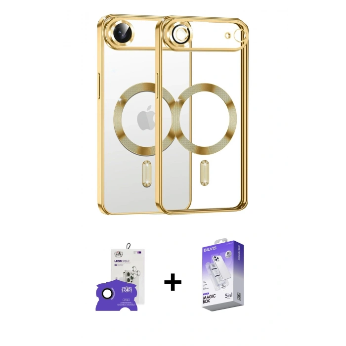 MARSİLYAN™- iPhone 17 Air Kılıf Nova Işık Özel Seri - Siyah Bilvis 5in1 3D Magic Cam Ekran Koruyucu + Bilvis Titan Kamera Lens - SH