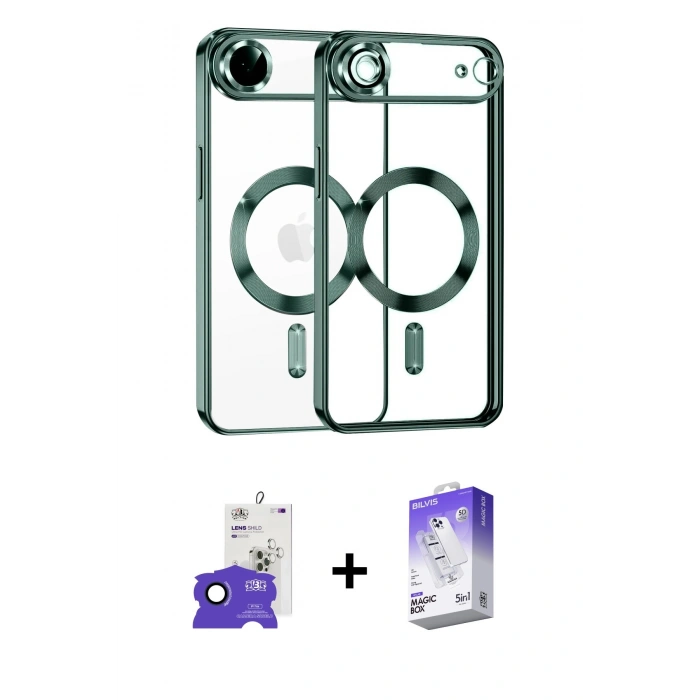 MARSİLYAN™- iPhone 17 Air Kılıf Nova Işık Özel Seri - Siyah Bilvis 5in1 3D Magic Cam Ekran Koruyucu + Bilvis Titan Kamera Lens - LT