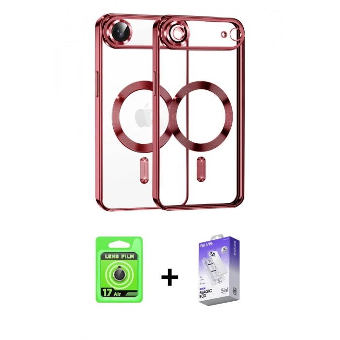 MARSİLYAN™- iPhone 17 Air Kılıf Nova Işık Özel Seri - Siyah Bilvis 5in1 3D Magic Cam Ekran Koruyucu + Gold Raze Metal Kamera Lens