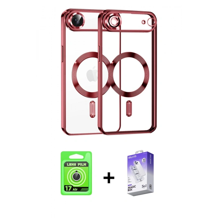MARSİLYAN™- iPhone 17 Air Kılıf Nova Işık Özel Seri - Siyah Bilvis 5in1 3D Magic Cam Ekran Koruyucu + Raze Metal Kamera Lens - GS
