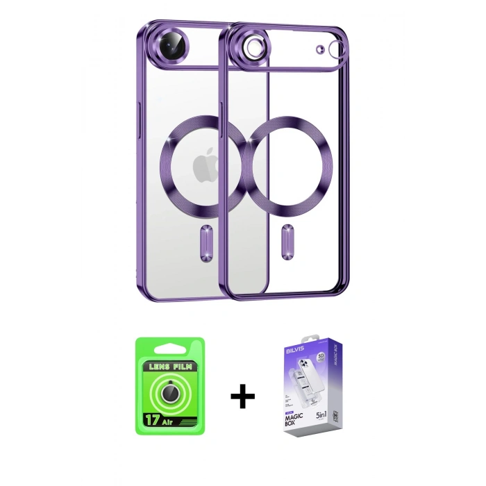 MARSİLYAN™- iPhone 17 Air Kılıf Nova Işık Özel Seri - Siyah Bilvis 5in1 3D Magic Cam Ekran Koruyucu + Raze Metal Kamera Lens - GS
