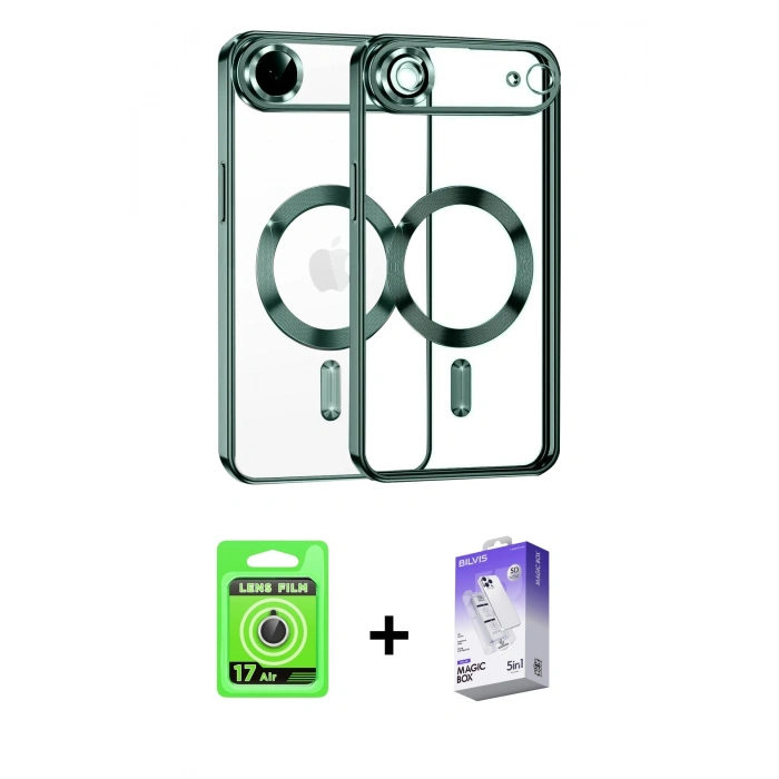 MARSİLYAN™- iPhone 17 Air Kılıf Nova Işık Özel Seri - Siyah Bilvis 5in1 3D Magic Cam Ekran Koruyucu + Raze Metal Kamera Lens - GS