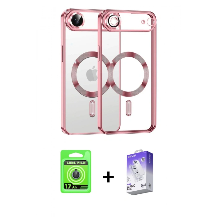 MARSİLYAN™- iPhone 17 Air Kılıf Nova Işık Özel Seri - Siyah Bilvis 5in1 3D Magic Cam Ekran Koruyucu + Raze Metal Kamera Lens - MI