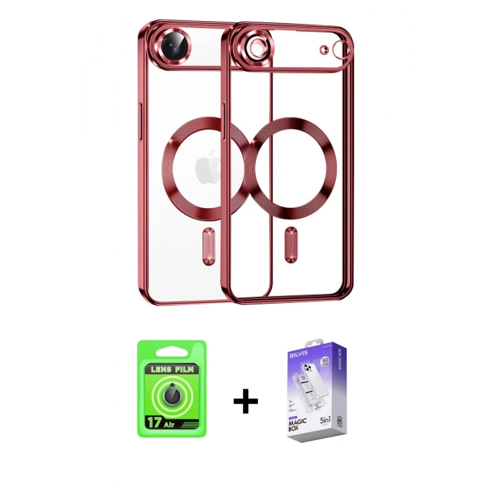MARSİLYAN™- iPhone 17 Air Kılıf Nova Işık Özel Seri - Siyah Bilvis 5in1 3D Magic Cam Ekran Koruyucu + Raze Metal Kamera Lens - MI
