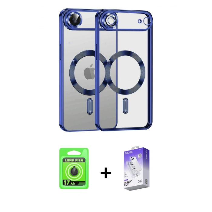 MARSİLYAN™- iPhone 17 Air Kılıf Nova Işık Özel Seri - Siyah Bilvis 5in1 3D Magic Cam Ekran Koruyucu + Raze Metal Kamera Lens - SH
