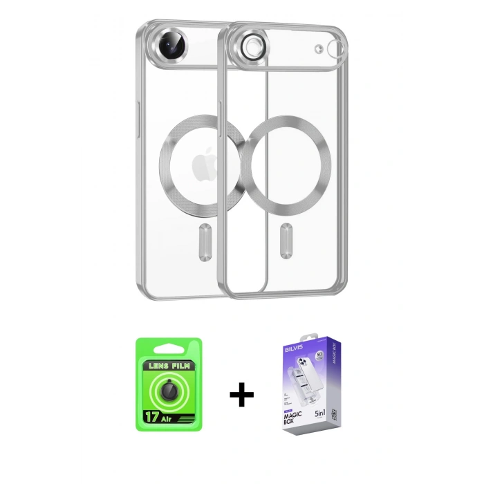 MARSİLYAN™- iPhone 17 Air Kılıf Nova Işık Özel Seri - Siyah Bilvis 5in1 3D Magic Cam Ekran Koruyucu + Raze Metal Kamera Lens - SH