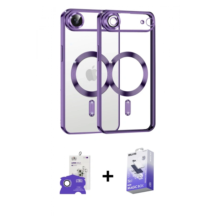 MARSİLYAN™- iPhone 17 Air Kılıf Nova Işık Özel Seri - Siyah Bilvis 5in1 5D Magic Hayalet Cam Ekran Koruyucu + Bilvis Titan Kamera Lens - GS