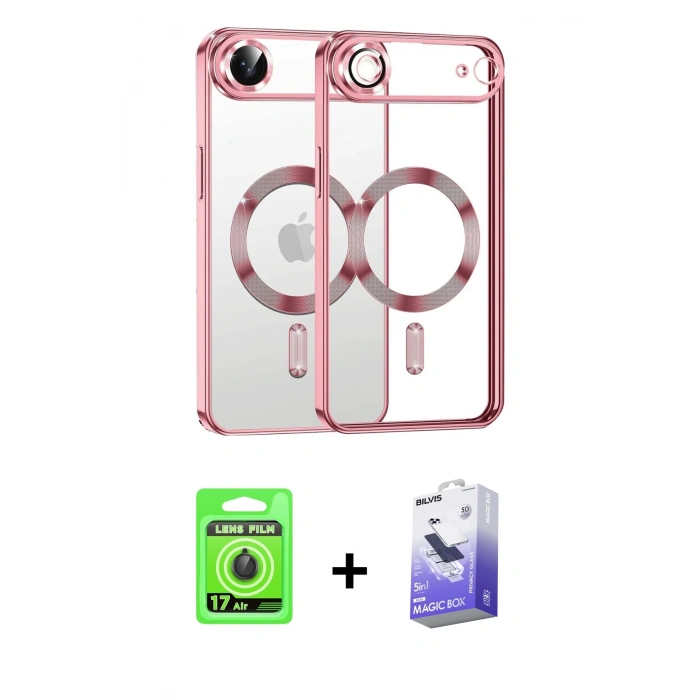 MARSİLYAN™- iPhone 17 Air Kılıf Nova Işık Özel Seri - Siyah Bilvis 5in1 5D Magic Hayalet Cam Ekran Koruyucu + Raze Metal Kamera Lens - SH
