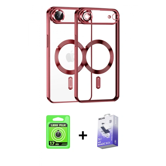MARSİLYAN™- iPhone 17 Air Kılıf Nova Işık Özel Seri - Siyah Bilvis 5in1 5D Magic Hayalet Cam Ekran Koruyucu + Raze Metal Kamera Lens - GS