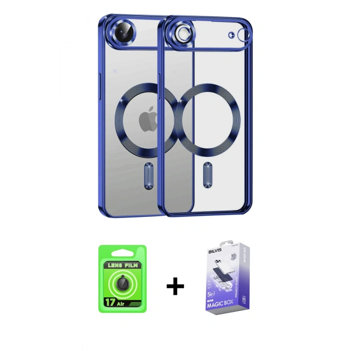 MARSİLYAN™- iPhone 17 Air Kılıf Nova Işık Özel Seri - Siyah Bilvis 5in1 5D Magic Hayalet Cam Ekran Koruyucu + Raze Metal Kamera Lens - SH