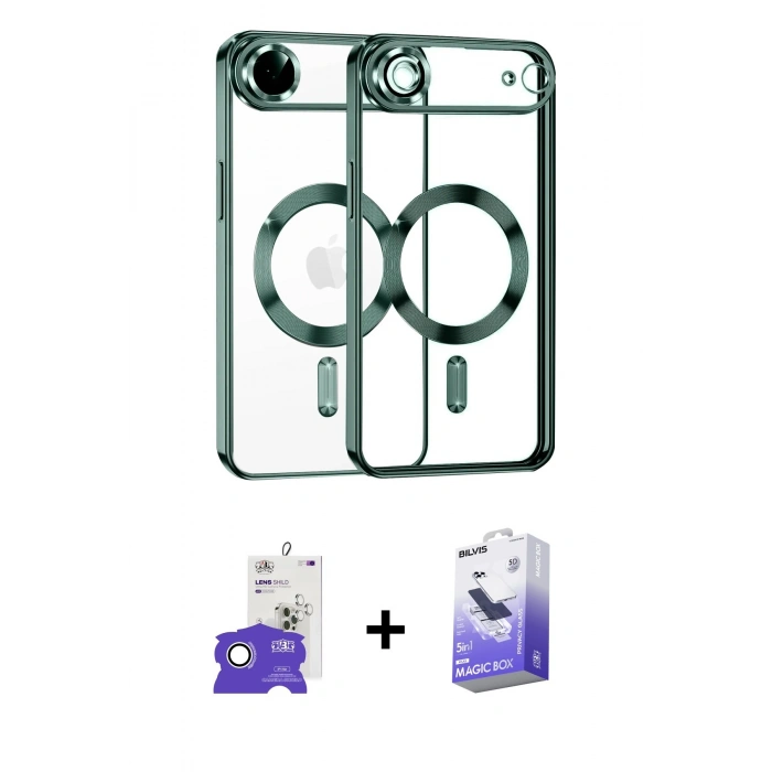 MARSİLYAN™- iPhone 17 Air Kılıf Nova Işık Özel Seri - Siyah Bilvis 5in1 5D Magic Hayalet Cam Ekran Koruyucu + Bilvis Titan Kamera Lens - GS
