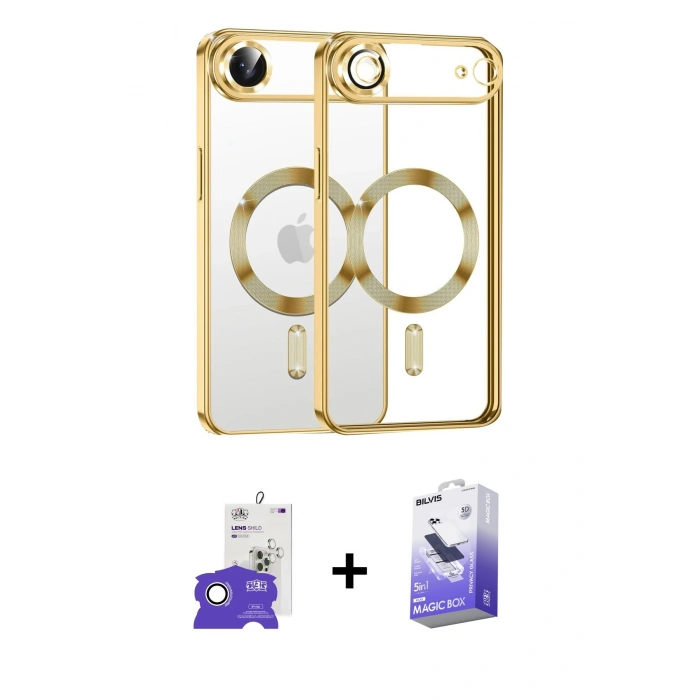 MARSİLYAN™- iPhone 17 Air Kılıf Nova Işık Özel Seri - Siyah Bilvis 5in1 5D Magic Hayalet Cam Ekran Koruyucu + Bilvis Titan Kamera Lens - GS