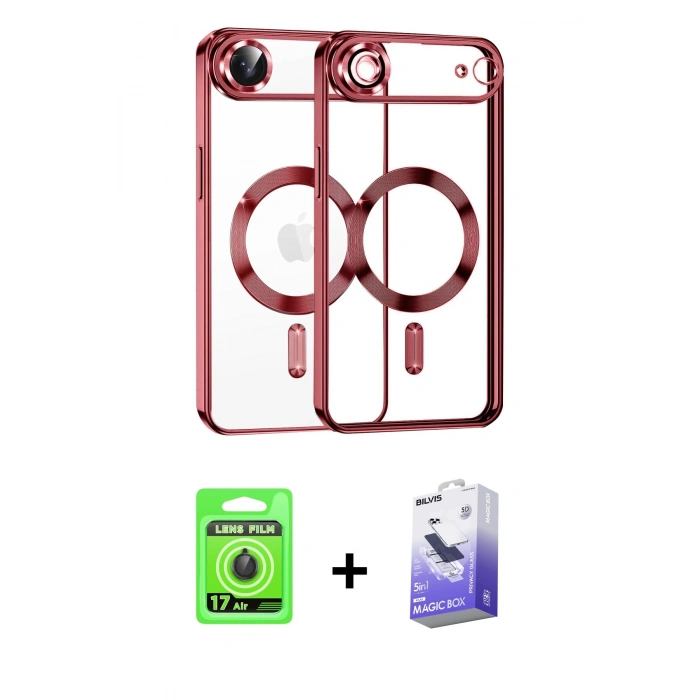 MARSİLYAN™- iPhone 17 Air Kılıf Nova Işık Özel Seri - Siyah Bilvis 5in1 5D Magic Hayalet Cam Ekran Koruyucu + Raze Metal Kamera Lens - SH