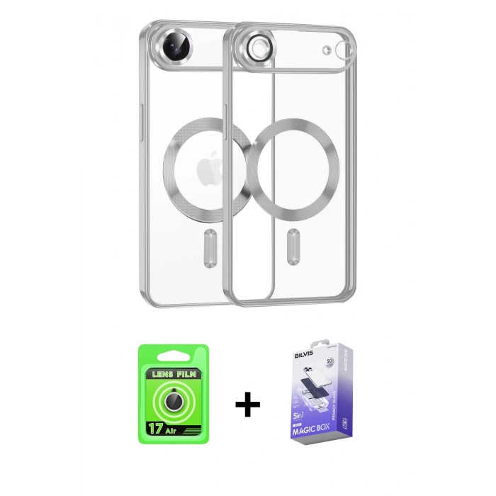 MARSİLYAN™- iPhone 17 Air Kılıf Nova Işık Özel Seri - Siyah Bilvis 5in1 5D Magic Hayalet Cam Ekran Koruyucu + Raze Metal Kamera Lens - GS