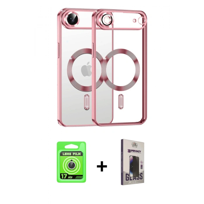 MARSİLYAN™- iPhone 17 Air Kılıf Nova Işık Özel Seri - Siyah Bilvis Hayalet Cam Ekran Koruyucu + Raze Metal Kamera Lens - GS