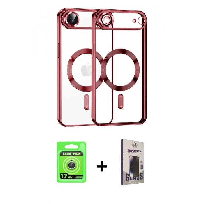 MARSİLYAN™- iPhone 17 Air Kılıf Nova Işık Özel Seri - Siyah Bilvis Hayalet Cam Ekran Koruyucu + Raze Metal Kamera Lens - GS