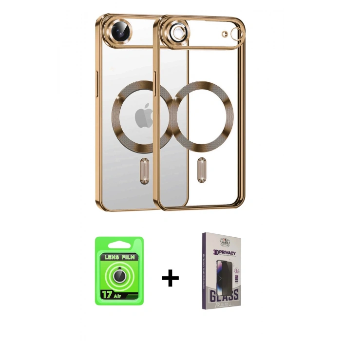 MARSİLYAN™- iPhone 17 Air Kılıf Nova Işık Özel Seri - Siyah Bilvis Hayalet Cam Ekran Koruyucu + Raze Metal Kamera Lens - GS