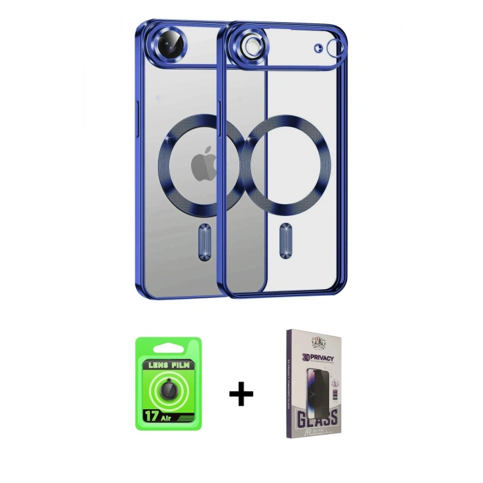 MARSİLYAN™- iPhone 17 Air Kılıf Nova Işık Özel Seri - Siyah Bilvis Hayalet Cam Ekran Koruyucu + Raze Metal Kamera Lens - SH