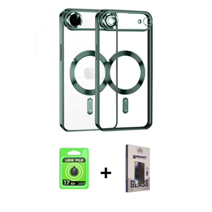 MARSİLYAN™- iPhone 17 Air Kılıf Nova Işık Özel Seri - Siyah Bilvis Hayalet Cam Ekran Koruyucu + Raze Metal Kamera Lens - SH