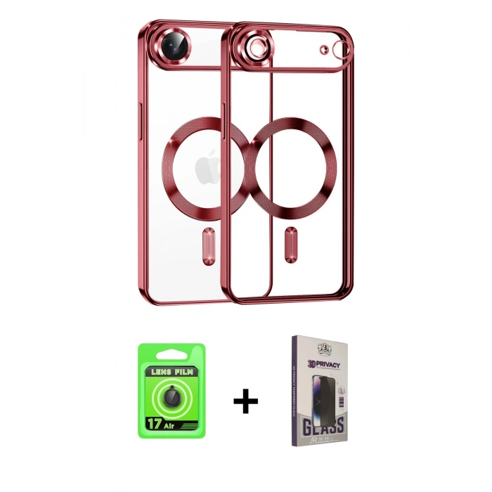 MARSİLYAN™- iPhone 17 Air Kılıf Nova Işık Özel Seri - Siyah Bilvis Hayalet Cam Ekran Koruyucu + Raze Metal Kamera Lens - SH