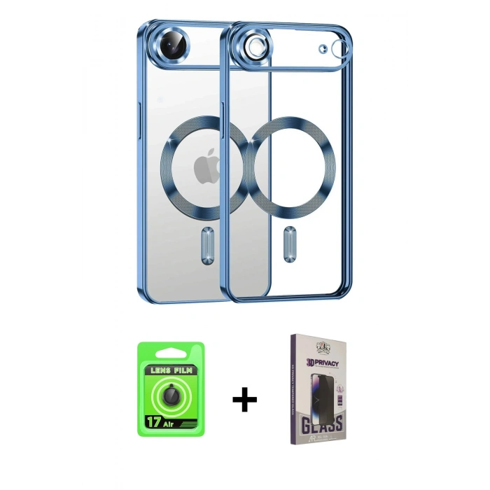 MARSİLYAN™- iPhone 17 Air Kılıf Nova Işık Özel Seri - Siyah Bilvis Hayalet Cam Ekran Koruyucu + Raze Metal Kamera Lens - SH
