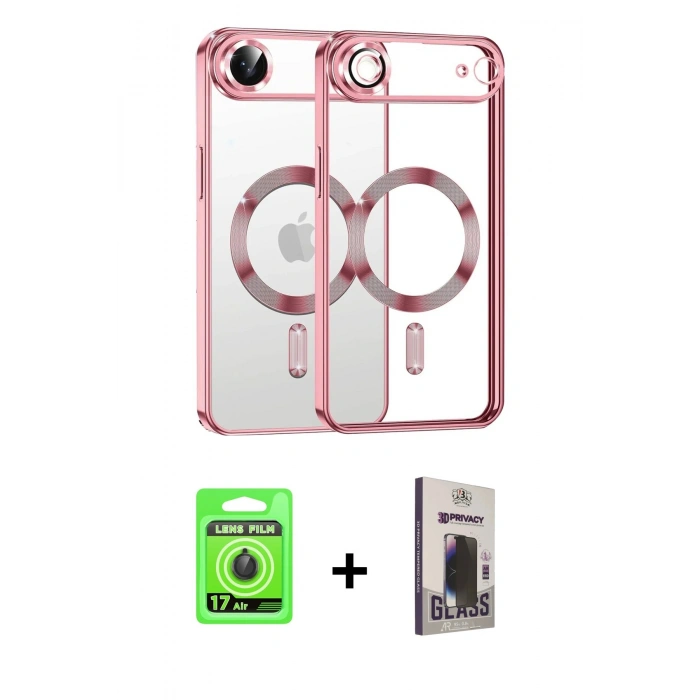 MARSİLYAN™- iPhone 17 Air Kılıf Nova Işık Özel Seri - Siyah Bilvis Hayalet Cam Ekran Koruyucu + Raze Metal Kamera Lens - SH