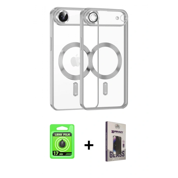 MARSİLYAN™- iPhone 17 Air Kılıf Nova Işık Özel Seri - Siyah Bilvis Hayalet Cam Ekran Koruyucu + Raze Metal Kamera Lens - SH