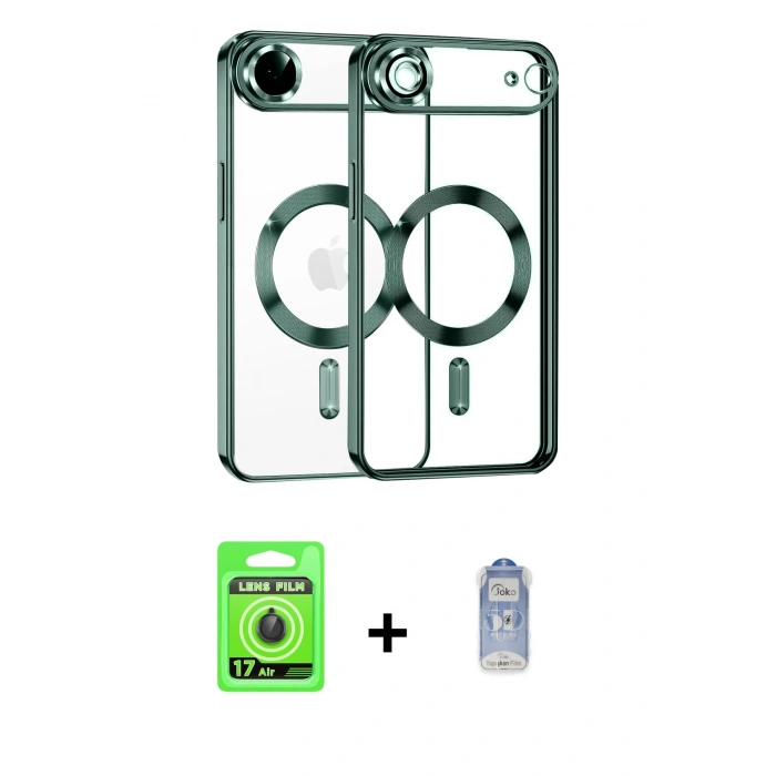 MARSİLYAN™- iPhone 17 Air Kılıf Nova Işık Özel Seri - Siyah Joko Magic 5D Cam + Siyah Raze Metal Kamera Lens