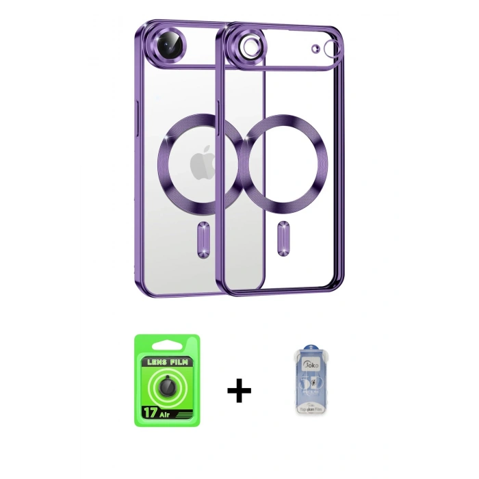 MARSİLYAN™- iPhone 17 Air Kılıf Nova Işık Özel Seri - Siyah Joko Magic 5D Cam + Siyah Raze Metal Kamera Lens
