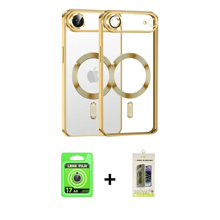 MARSİLYAN™- iPhone 17 Air Kılıf Nova Işık Özel Seri - Siyah Joko Magic 5D Hayalet Cam + Raze Metal Kamera Lens - GS