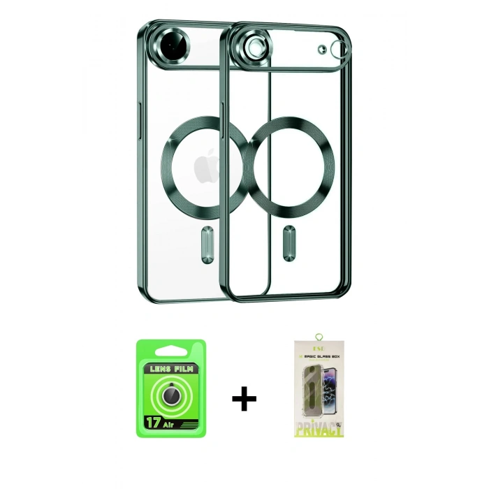 MARSİLYAN™- iPhone 17 Air Kılıf Nova Işık Özel Seri - Siyah Joko Magic 5D Hayalet Cam + Raze Metal Kamera Lens - GS