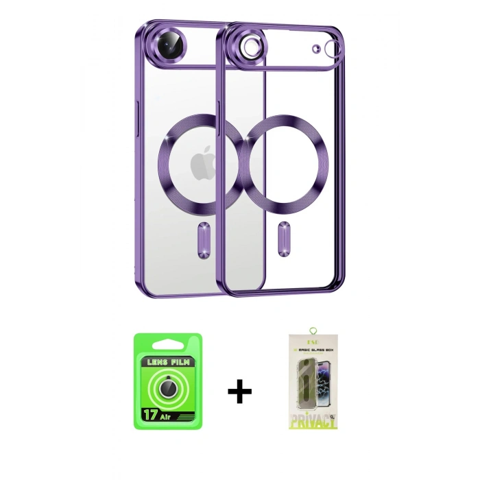 MARSİLYAN™- iPhone 17 Air Kılıf Nova Işık Özel Seri - Siyah Joko Magic 5D Hayalet Cam + Raze Metal Kamera Lens - GS