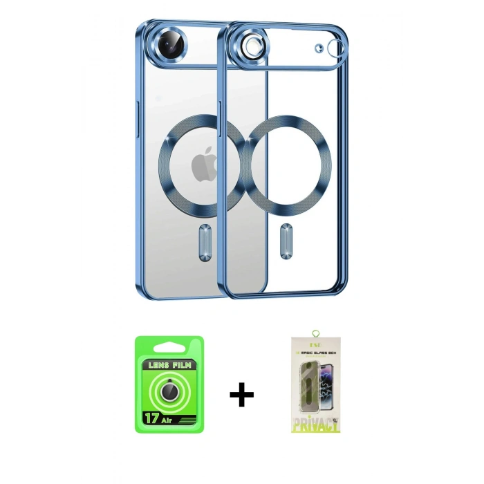 MARSİLYAN™- iPhone 17 Air Kılıf Nova Işık Özel Seri - Siyah Joko Magic 5D Hayalet Cam + Raze Metal Kamera Lens - GS