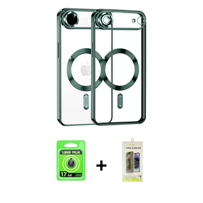 MARSİLYAN™- iPhone 17 Air Kılıf Nova Işık Özel Seri - Siyah Joko Magic 5D Hayalet Cam + Raze Metal Kamera Lens - MI
