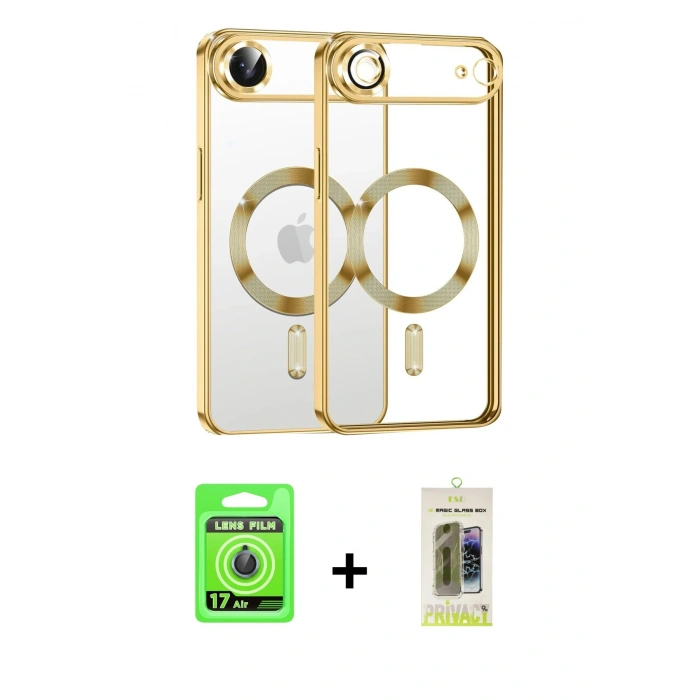 MARSİLYAN™- iPhone 17 Air Kılıf Nova Işık Özel Seri - Siyah Joko Magic 5D Hayalet Cam + Raze Metal Kamera Lens - MI