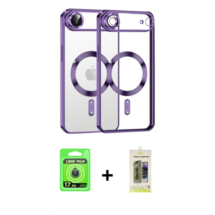 MARSİLYAN™- iPhone 17 Air Kılıf Nova Işık Özel Seri - Siyah Joko Magic 5D Hayalet Cam + Raze Metal Kamera Lens - MI