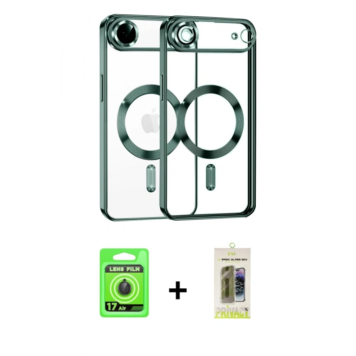 MARSİLYAN™- iPhone 17 Air Kılıf Nova Işık Özel Seri - Siyah Joko Magic 5D Hayalet Cam + Raze Metal Kamera Lens - SH