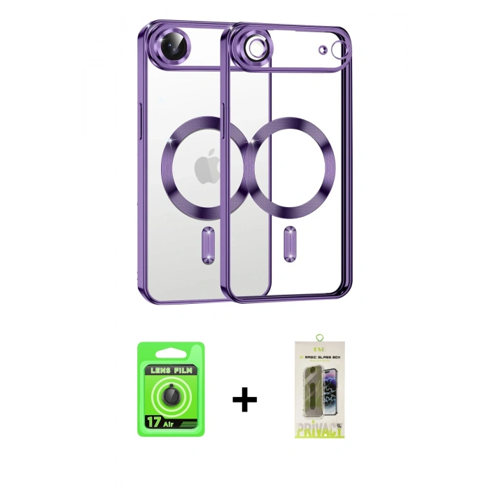 MARSİLYAN™- iPhone 17 Air Kılıf Nova Işık Özel Seri - Siyah Joko Magic 5D Hayalet Cam + Raze Metal Kamera Lens - SH