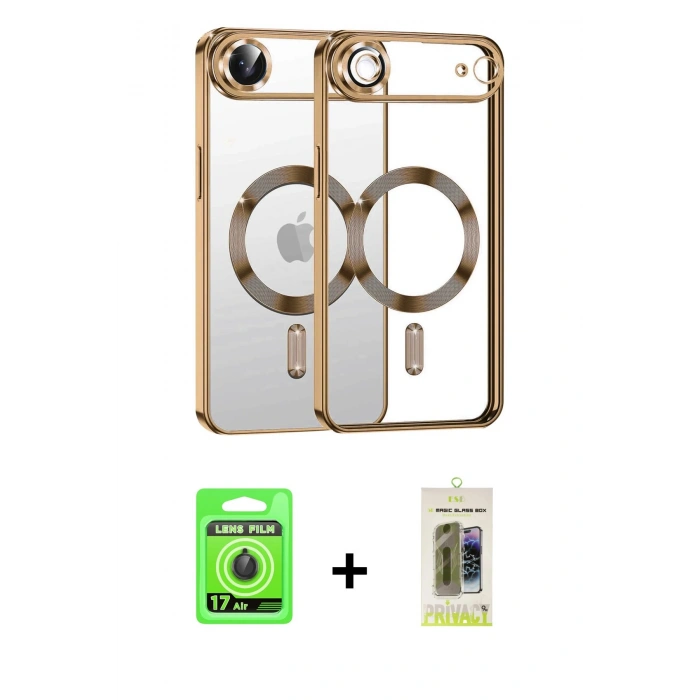 MARSİLYAN™- iPhone 17 Air Kılıf Nova Işık Özel Seri - Siyah Joko Magic 5D Hayalet Cam + Raze Metal Kamera Lens - SH